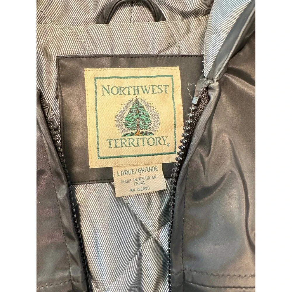 Northwest Territory Mens Large Black Hooded Rain Jacket‎ Windbreaker Coat